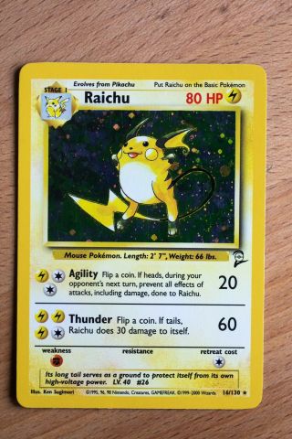 Raichu 14/102 Base Set 1999 Pokemon Holo Foil Rare Card