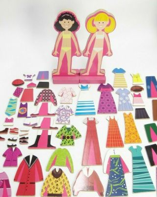 Big 58 Piece Wood Magnetic Dress Up Doll Pretend Play Toy Set Kit 2 Girls Huge