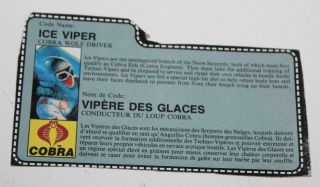 1987 Hasbro Gi Joe File Card Ice Viper Cobra Wolf Driver Bi - Lingual Canadian