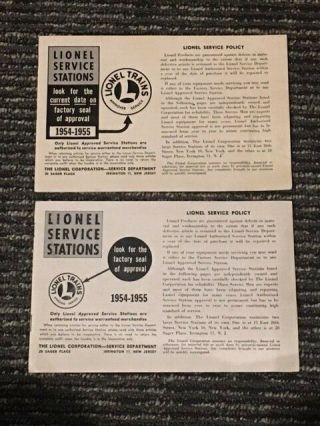 Lionel Service Station Booklet From 1954 - 1955 Two Different Variations