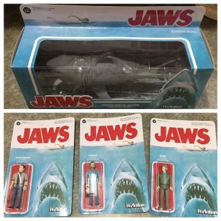 Jaws Funko Reaction Figure Complete Set Unpunched Quint Hooper Brody The Shark