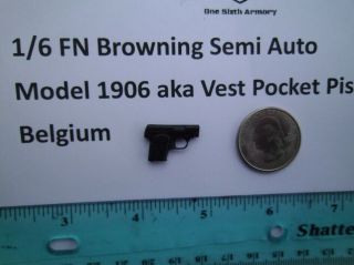 H6 1/6 Homemade Fn Browning Semi Auto Model 1906 Aka Vest Pocket Pistol Belgium
