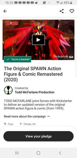 The Spawn Kickstarter Classic Action Figure & Comic - Pre - Order Nov 2020