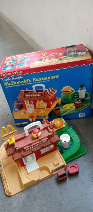 1989 Vintage Fisher Price Little People Mcdonalds Restaurant 2552 Toy Set Food