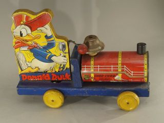 Vintage Walt Disney Fisher Price Donald Duck Wooden Pull Toy