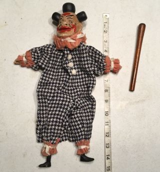 Antique Court Jester/clown Hand Puppet = Punch & Judy Wood Hand Carved Big Head