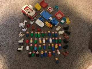 Assorted Vintage Little People,  Vehicles,  Animals Fisher Price Toys