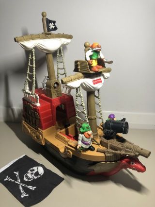 Vintage 1998 Fisher Price Pirate Ship With 3 Rare Figures And Flag