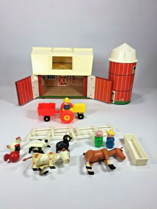 Vintage Fisher Price Farm Little People Barn & Silo Tractor Animals