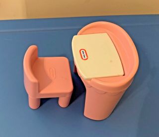 Little Tikes Dollhouse pink beauty vanity flip up mirror doll furniture chair 2