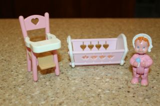 Fisher Price Loving Family Dollhouse Pink Baby High Chair & Crib Cradle