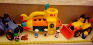 Elc Large Jcb Digger,  Farm Tractor & Yellow Submarine With Figures Lights Sounds