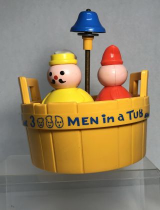 Vintage 1970’s Fisher Price Collectible 3 Men In A Tub Toy Complete With Bell