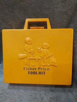 1977 Fisher Price Tool Kit Vintage Kids Play Set Tool Box Wind Up Drill Hardware