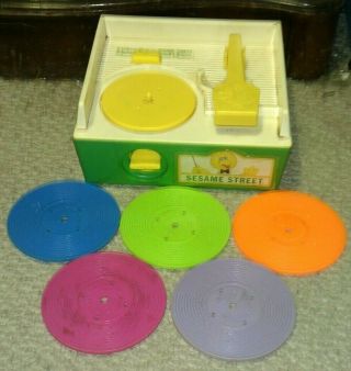 Fisher Price Sesame Street Record Player Complete With 5 Records Vintage 1984
