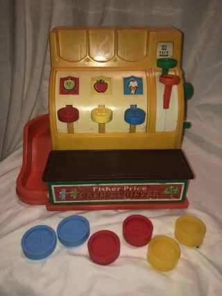 Vintage 1974 Fisher Price Cash Register And Coins