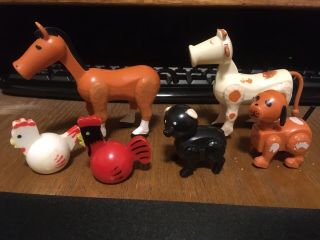 Vintage Fisher Price Farm Animals Horse Cow Dog Pig Rooster Hen