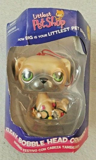 Littlest Pet Shop Pug Puppy Dog Holiday Bobble Head Ornament Xmas 2.  5 " Tall