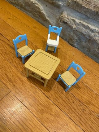 Fisher Price Loving Family Dollhouse Furniture Flip Table Blue Chairs Highchair