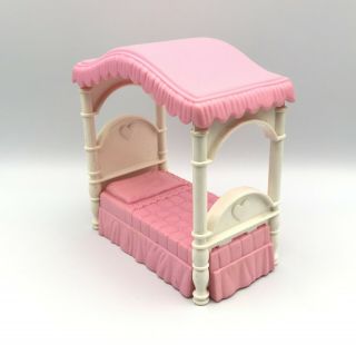 Vintage Playskool Dollhouse Bedroom Pink Canopy Bed For Loving Family