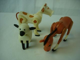 3 Vintage Fisher Price Little People Farm Animal Brown Horse Cow Sheep 915