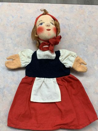 Vintage 1950’s Kersa Hand Puppet Girl Lady W/red Skirt & Bonnet Made In Germany