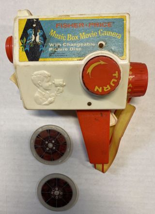 Vintage 1968 Fisher Price Music Box Movie Camera With 2 Discs Viewer 919