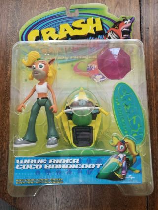 Crash Bandicoot Wave Rider Coco Action Figure By Resaurus 1999.  Never Opened