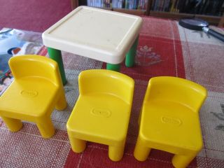 Little Tikes Doll House Kitchen Table & 3 Yellow Chairs