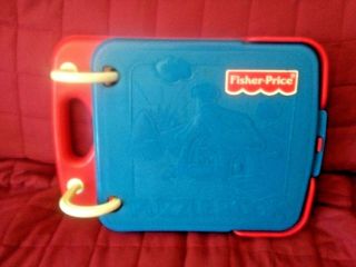 Vtg Fisher Price Puzzle Book Blue Red Plastic Case Complete With 12 Shapes 1994