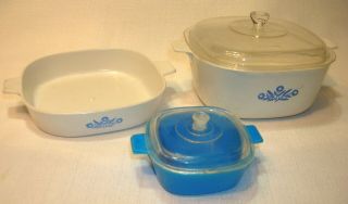 7 Vintage Corning Ware Plastic Play Toy Dishes Blue Cornflower Corelle Pan Cover 3