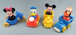 Vintage 1970s Disney Illco Figures Donald Duck Mickey Minnie Mouse Pluto W/cars