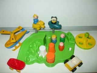Vintage Fisher Price Little People Playground With Helicopter People Car,