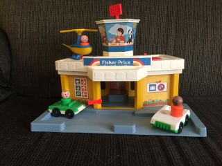 Vintage Fisher Price Little People Airport 2502.  Helicopter,  2 Cars,  3 People