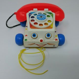 Vintage 1961 Fisher Price Chatter Box Telephone Phone Pull Toy 747 Wood Base