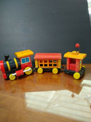 Vintage 1963 Fisher Price Huffy Puffy Train Wood Pull Toy 999 Three Cars