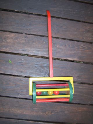 Adorable Htf Ooak Vintage Wooden Crafted Lawn Mower Push & Pull Kids Toy