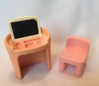 Vintage Little Tikes Dollhouse Pink Vanity With Chair Makeup Beauty Table Flip