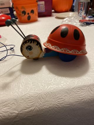 Vintage 1961 Fisher Price Pull Toy Lady Bug