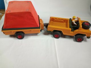 Vintage Fisher Price 304 Safari Jeep And Trailer Tent,  With Driver