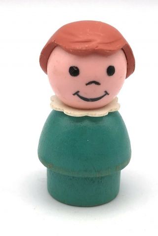 Fisher Price Little People Vintage Whoops Wood Turquoise Girl Brown Hair Plastic