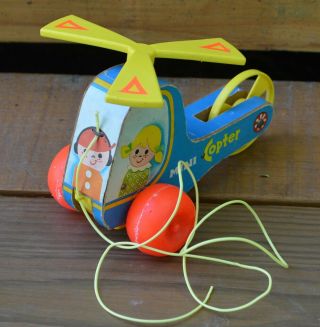 Vintage 1970 Fisher Price 448 Mini Copter Pull Toy Helicopter