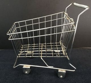Metal Miniature Shopping/grocery Cart - Rolling Wheels - Doll Accessory/gift Basket