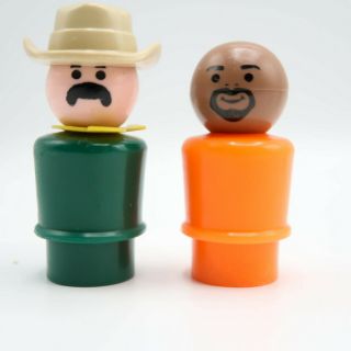 Set Of 2 Vintage Fisher Price Plastic Little People Cowboys African American Fig