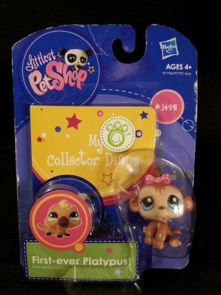 Littlest Pet Shop Pink Bow Baby Girl Monkey 1422 With Collector Diary