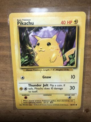 1st Edition Shadowless Yellow Cheeks Pikachu Pokemon Card (58/102) Nm Rare 1995
