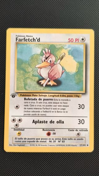 Carta / Pokemon Card Farfetch´d 27/102 Base Set 1st Edition - Spanish