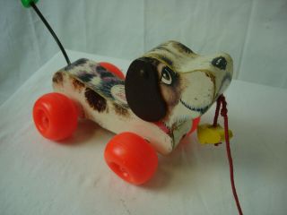 Vintage 1968 Fisher Price " Little Snoopy " Wooden Puppy Dog Pull Toy With Shoe
