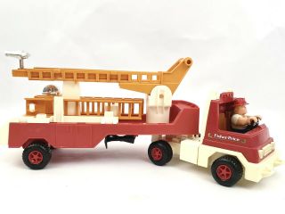 Vintage 1978 Fisher - Price Husky Helpers Fire Truck And Firefighter 319