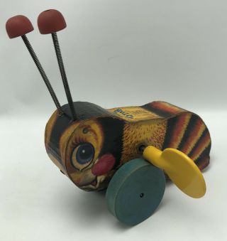 Vintage 1960s Fisher Price Queen Buzzy Bee 325 Wooden Pull Toy